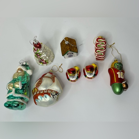 Glass Figure Ornaments Lot of 8 Hanging Christmas Decor Santa - Picture 1 of 15